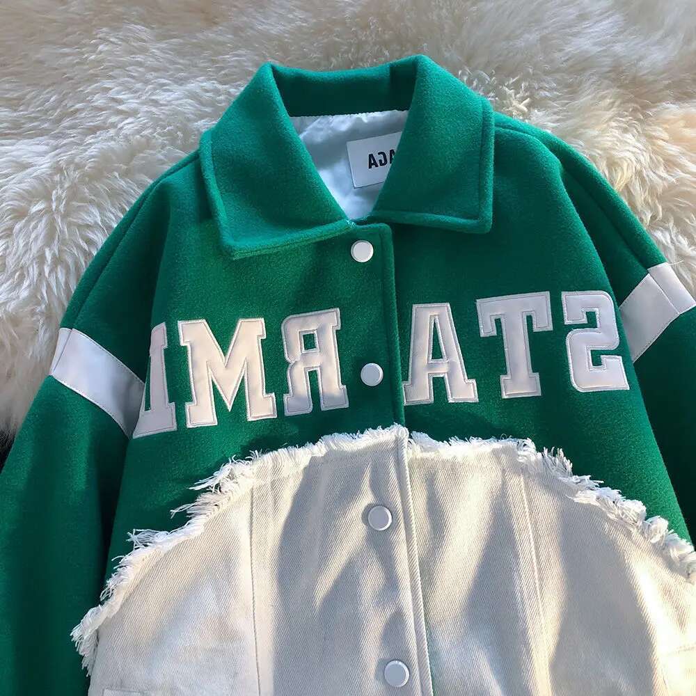 Klein Blue Denim Ing Baseball Uniform Women Spring And Autumn Thin Lapel Couple Men Jacket American Retro Trend