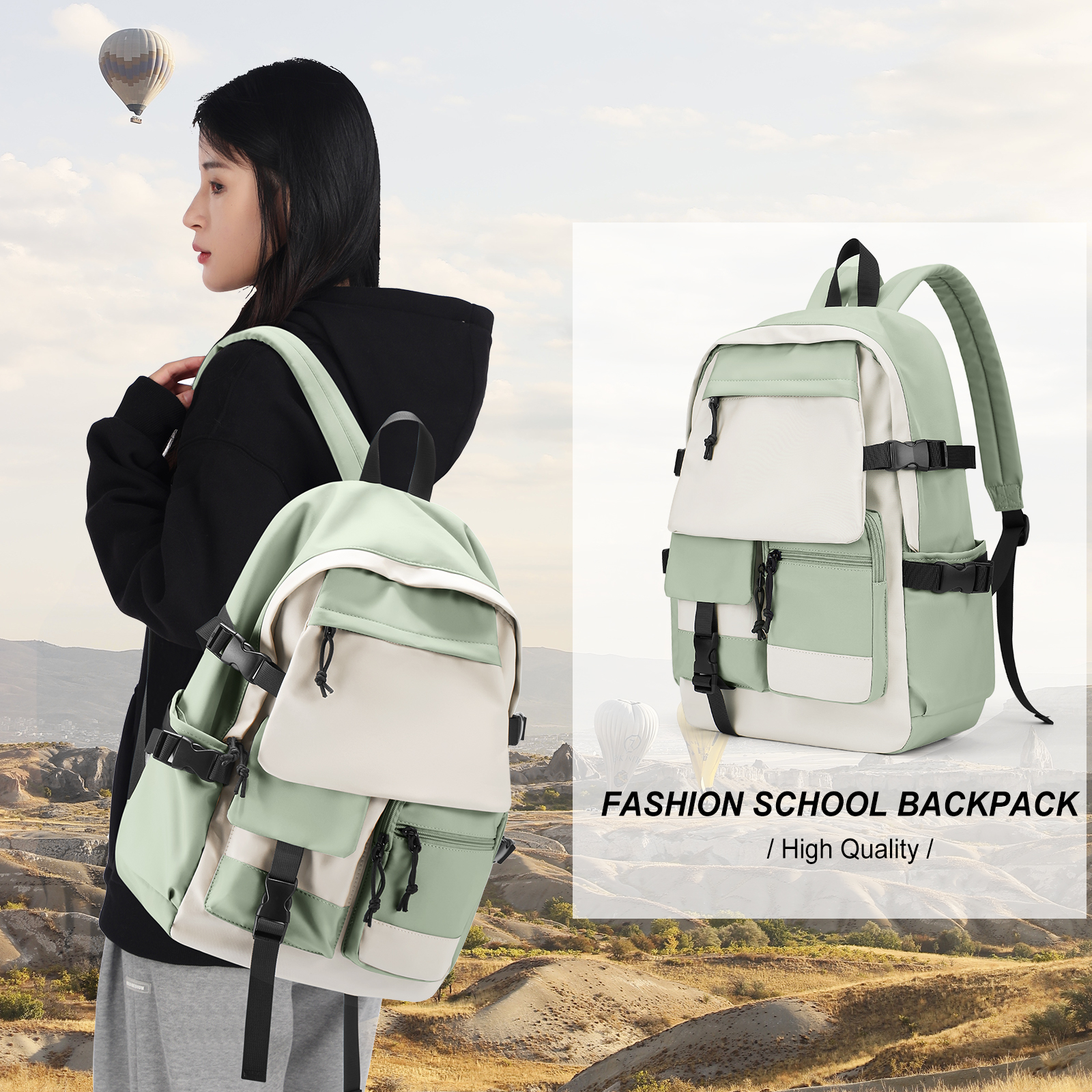 School Backpack for Girls Canvas Bag Waterproof Trendy Travel bag Casual Daypack Bookbag Kawaii Children's Backpack Schoolbag