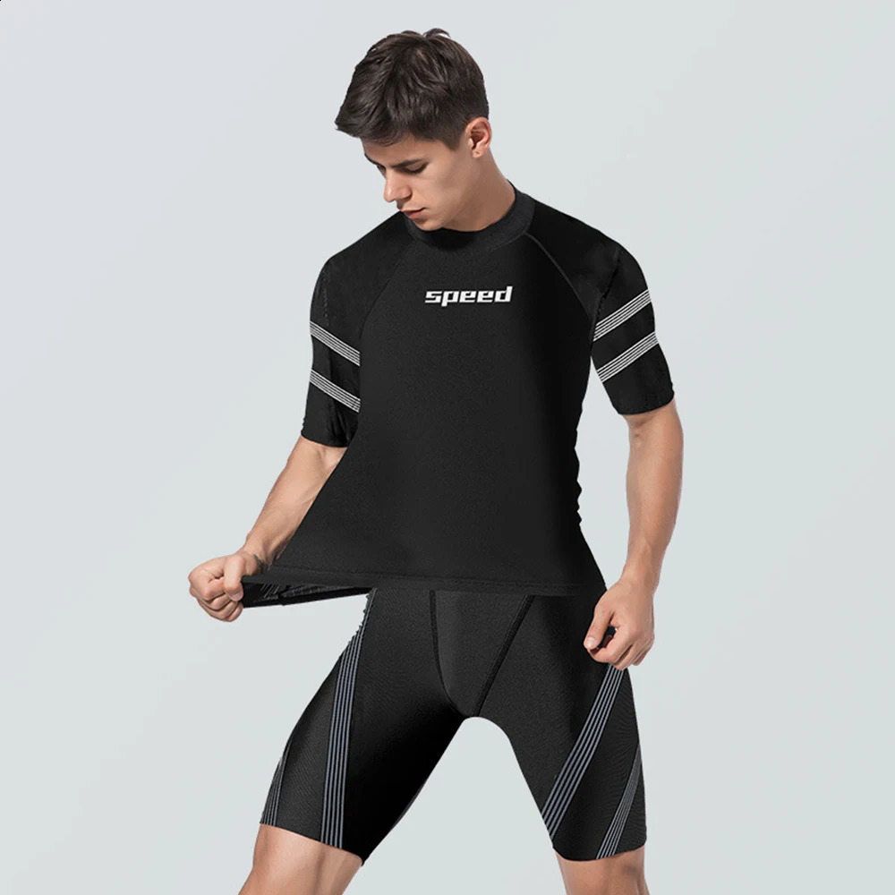 Quick Drying Swimwear Mens Swim Tops Pants UPF50 Water Sports Clothes Beach Sun Protection Surf Swimsuit L4XL for Summer 240407