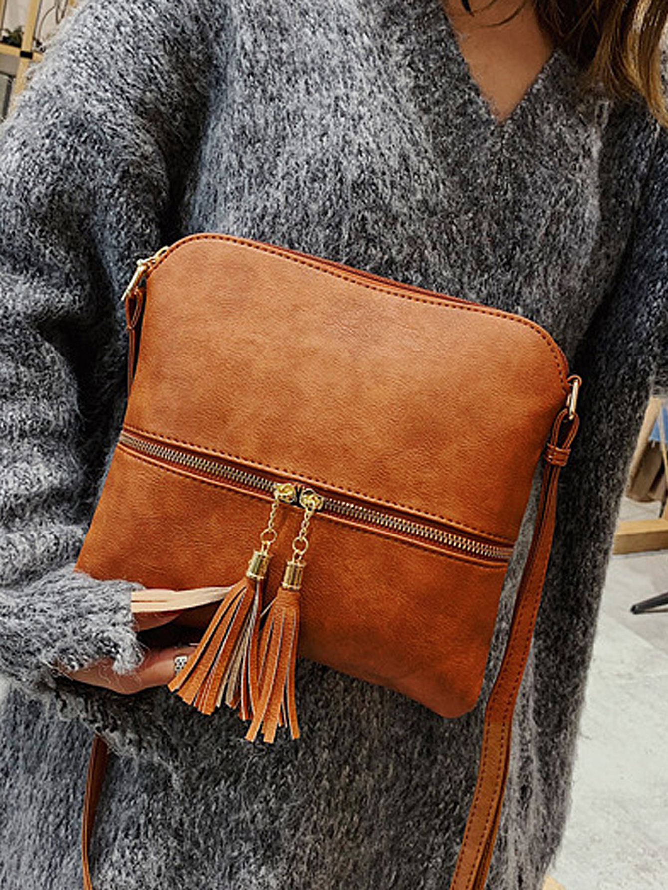 Fashionable retro large capacity women's shoulder bag, high-quality solid color PU leather crossbody bag, soft leather handbag