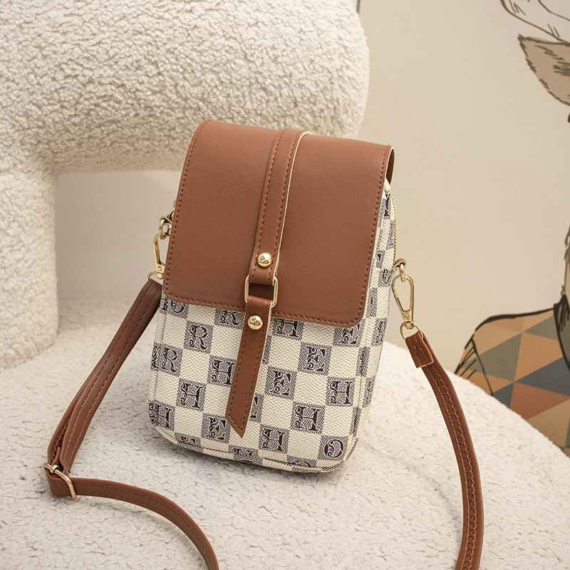 Fashion Women Crossbody Bag Ladies Plaid Pattern Travel Mobile Phone Pouch Casual Handbag With Adjustable Strap