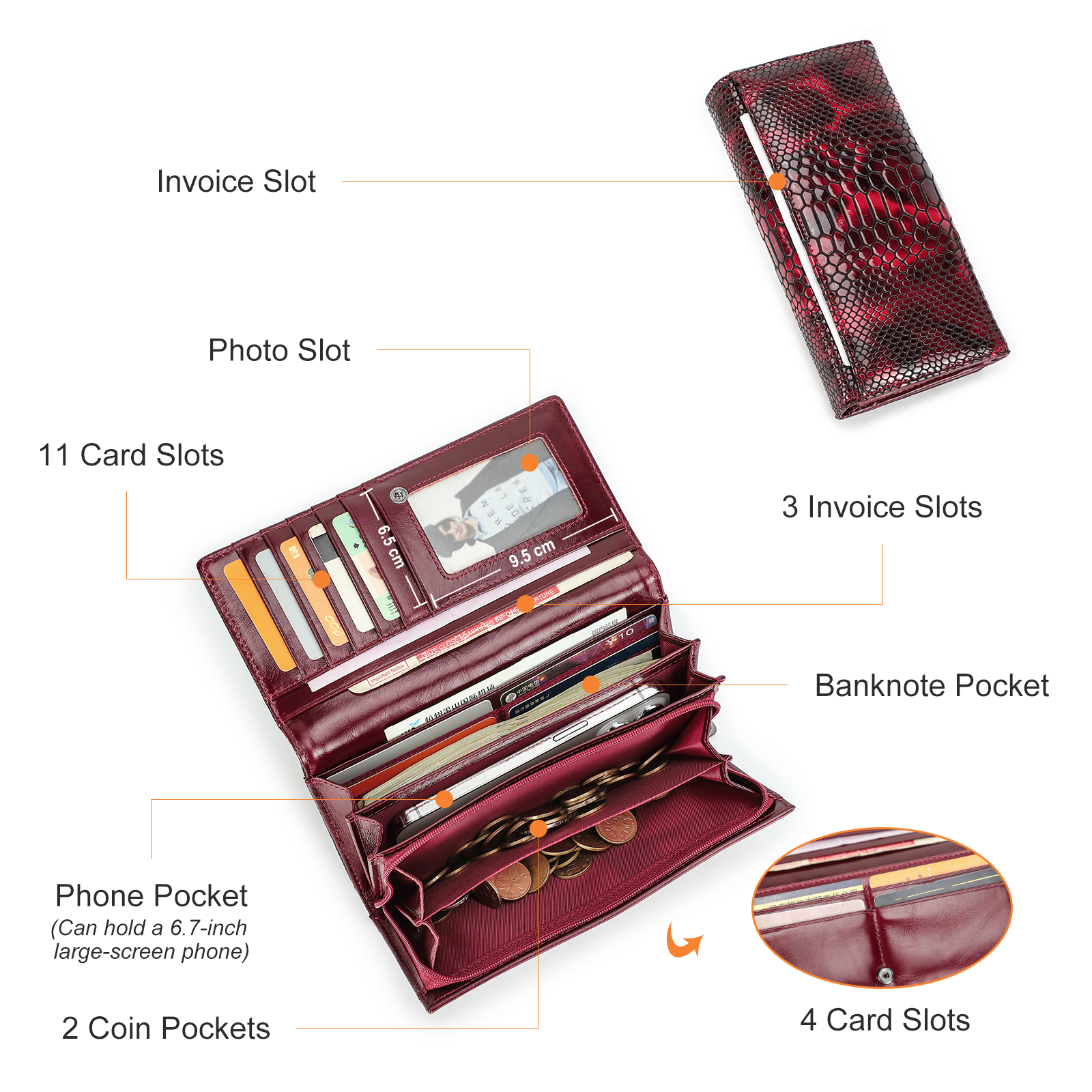 CONTACT'S Genuine Leather Wallets for Women Fashion Serpentine Design Card Holders Coin Purses Money Clip Female Bags Handbags