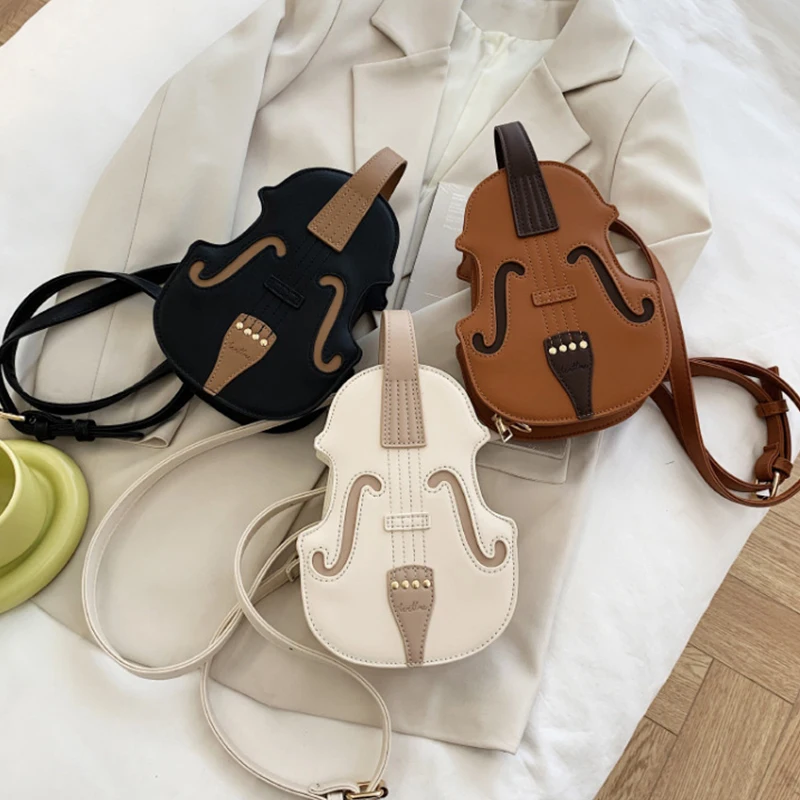 Creative Violin Female Crossbody Bag PU Leather Small Backpacks for Women Luxury Design Thread Ladies Fashion Shoulder Bag