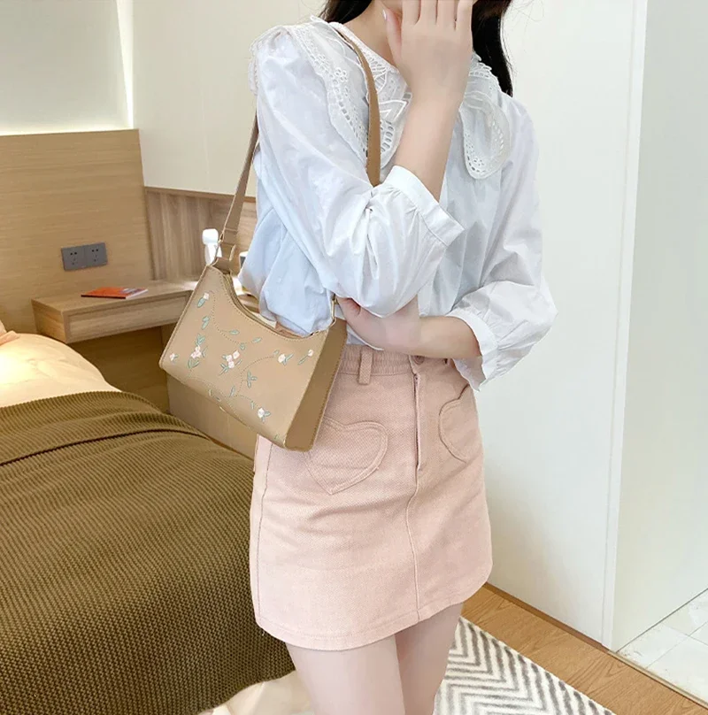 Women's Handbags Fashion Embroidered Underarm Bag Women Mini Matte Leather Shoulder Bags Designer Clutch Messenger Bag Wallets