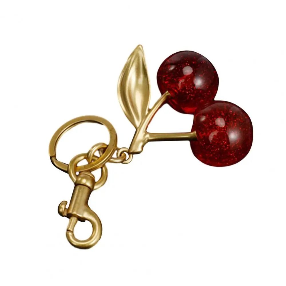 Cherry Charm Pendant Cherry Pendant Shoulder Bag Decoration Fruit Leaf Shape Keychain Exquisite Keyring Holder Glittery Resin