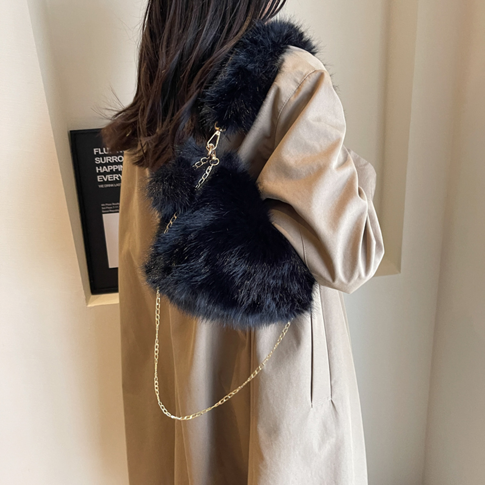 Women Fluffy Tote Bag Versatile Fuzzy Satchel Bag Fashion Chain Crossbody Bag Casual with Pom Poms Fall Winter Shopper Bag
