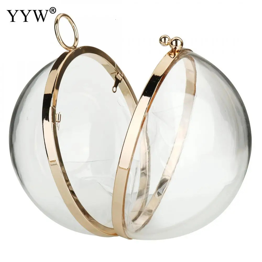 YYW Acrylic Ball Shoulder Bag Womens 2024 Cross shaped Bag PVC Handbag with Chain Transparent Night Clutch 241106