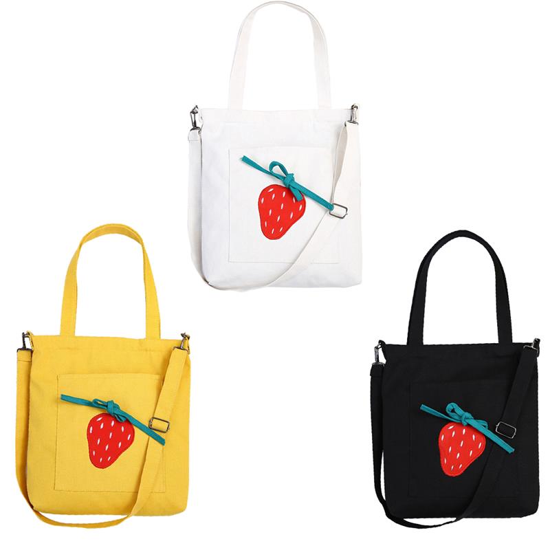 2019 Fashion Women Zipper Strawberry Shoulder Bag Cotton Canvas Handbag Casual Tote Female Crossbody Bag Ladies Messenger Bags