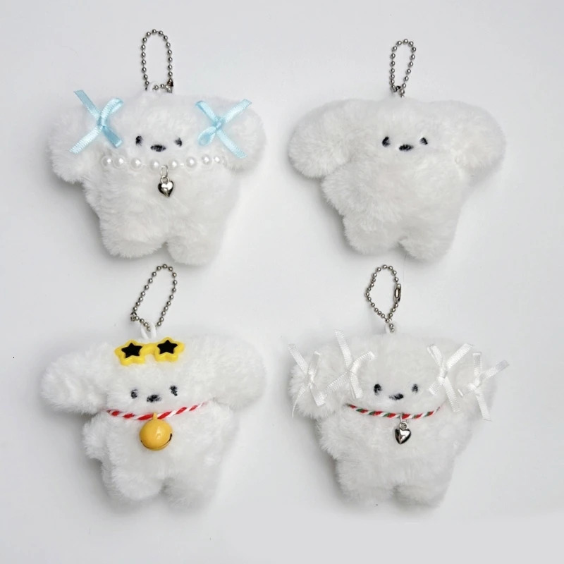 Fashion Little Milk Dog Keychain Instagram Bow Pendant Cute Plush Doll Pendant Animal Bow Keychain School Backpack Keychain Girl 241107