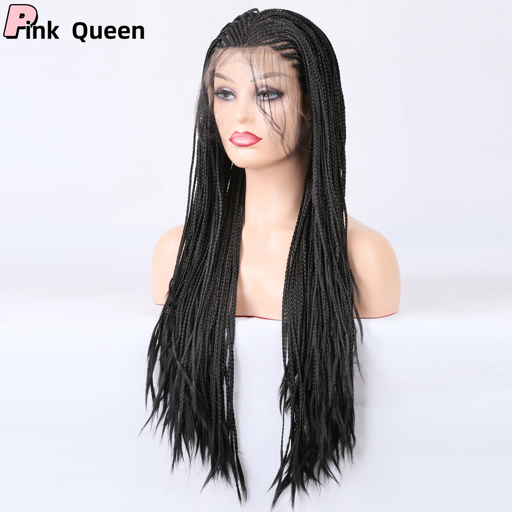 European and American fashion chemical fiber wig 13*4 front lace wig three dreadlocks black 26 inch long vacation hair