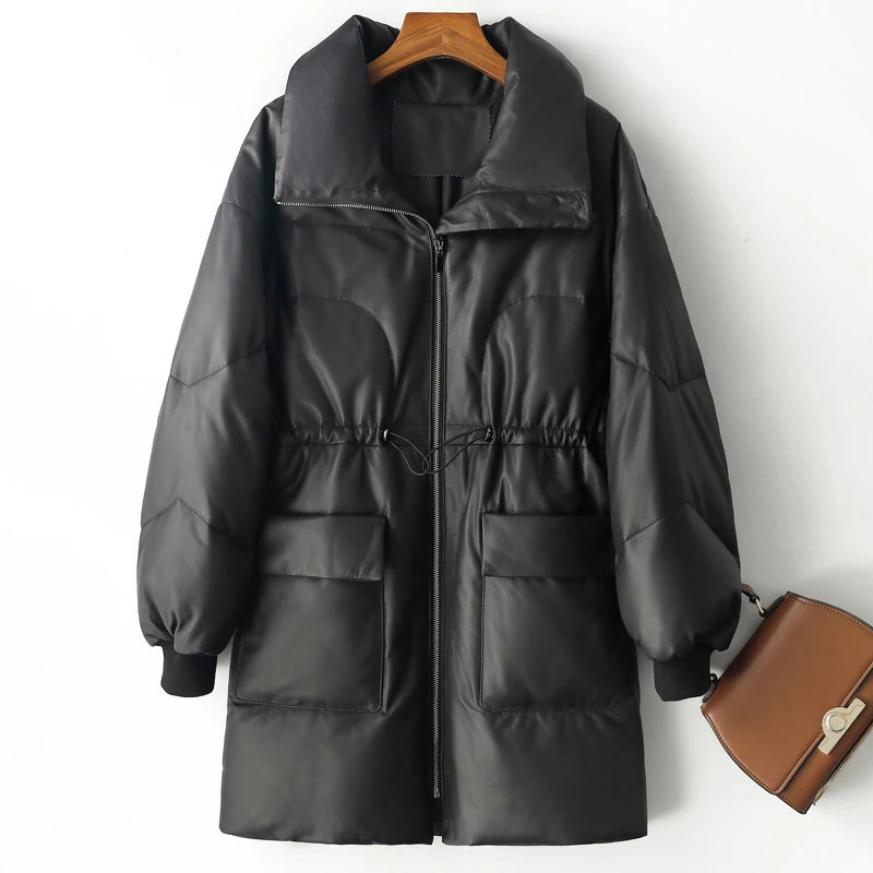 Womens genuine leather down jacket winter down collar brushed thick warm foam outer womens sheepskin coat 241107