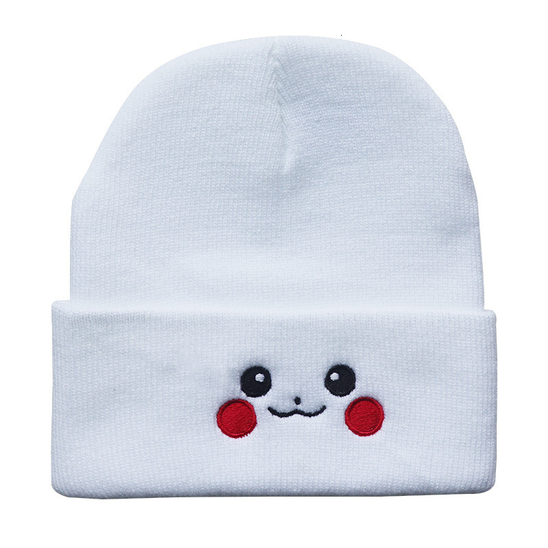Male female autumn and winter anime cartoon smiling face knitted outdoor pullover warm hats, hip-hop woolen hats