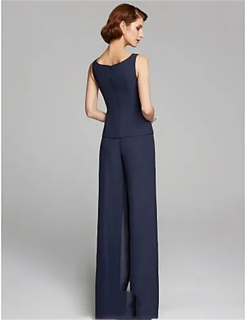 Elegant Mother Of The Bride Pant Suit for Wedding Party Dark Navy Chiffon Lace Jacket Woman Evening Gowns Groom Mom Formal Wear Prom Suits 2024