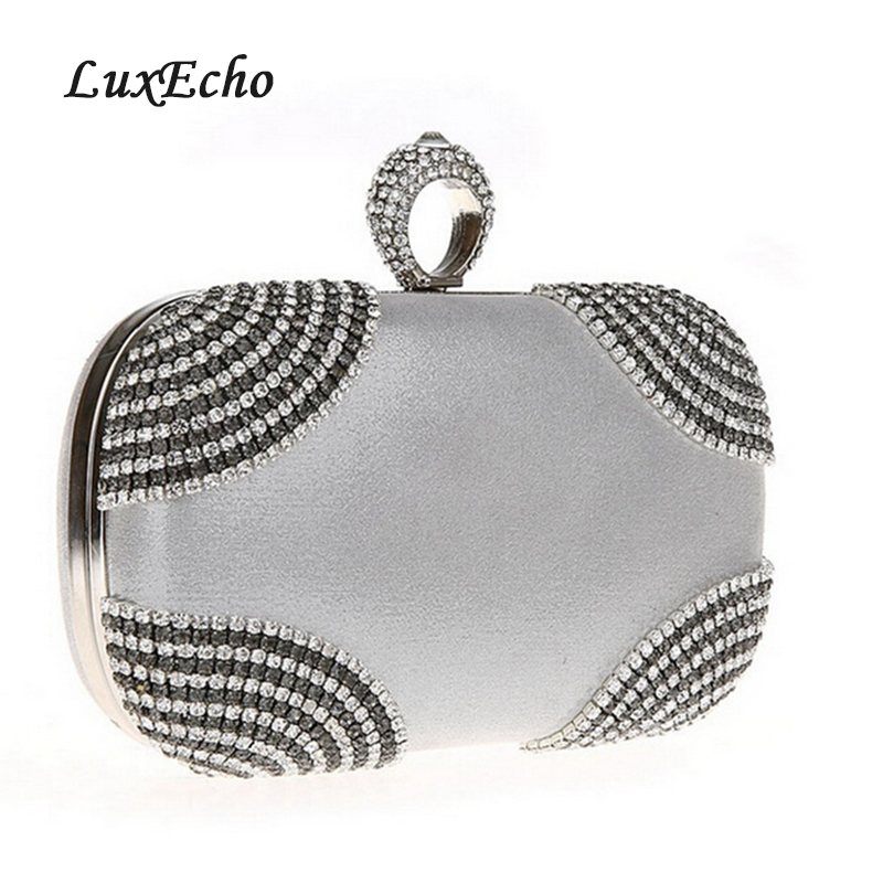 LuxEcho Rhinestone handbags Chain shoulder bags Bride wedding purse Fashion party evening bags Day clutches Golden