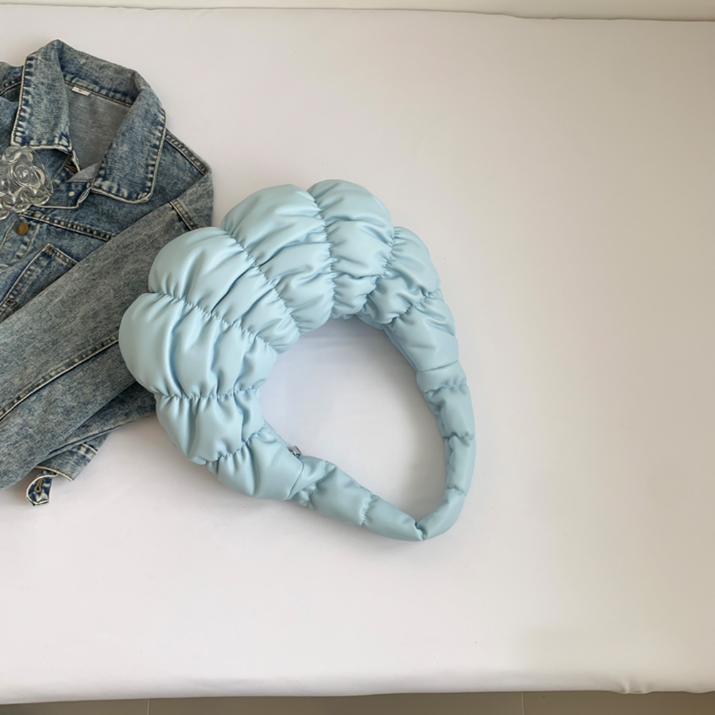 Women Cloud Tote Purse Large Capacity PU Pleated Underarm Bag Crescent Shoulder Bag Solid Color for Party Vacation