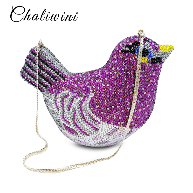 Fashion Animal Bird Women Luxury Crystal Bag Wedding Clutch Purse Rhinestone Evening Bag Clutch Handbag Lavender Party handbag