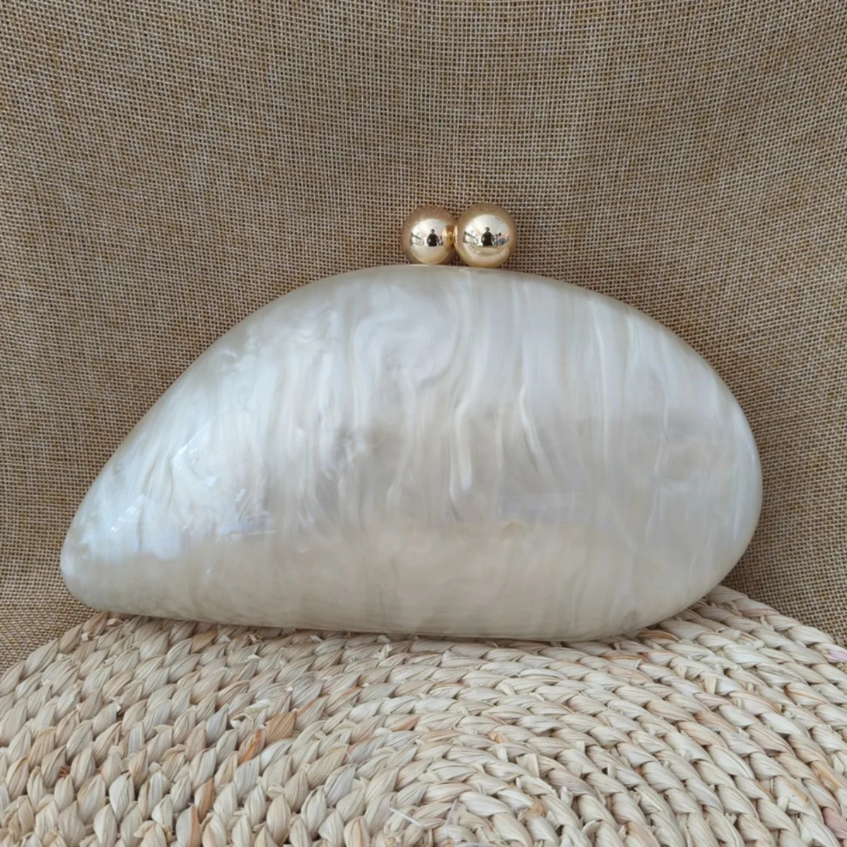 Oval Irregular Pearl White Acrylic Box Evening Bag Womens er Wedding Party Handmade Clutch Wallet and Handbag 241106