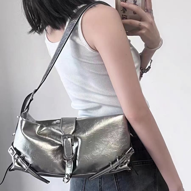 Y2K Korean Fashion Harajuku Girl Fairy Grunge Silver Hand Bag Aesthetic Trendy Purses Crossbody Handbag Shoulder Tote Bags Women