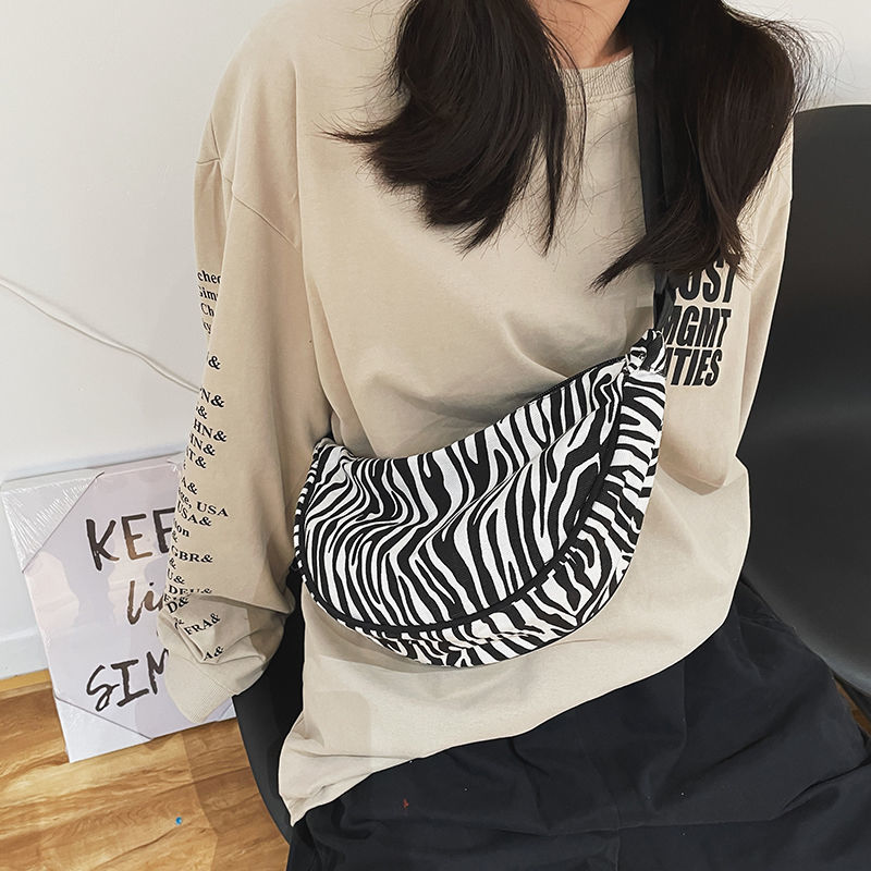 Harajuku Style Students Portable Canvas Hobos Zebra and Cow Pattern Ladies Shoulder Bags Women Solid Color Denim Crossbody Bag