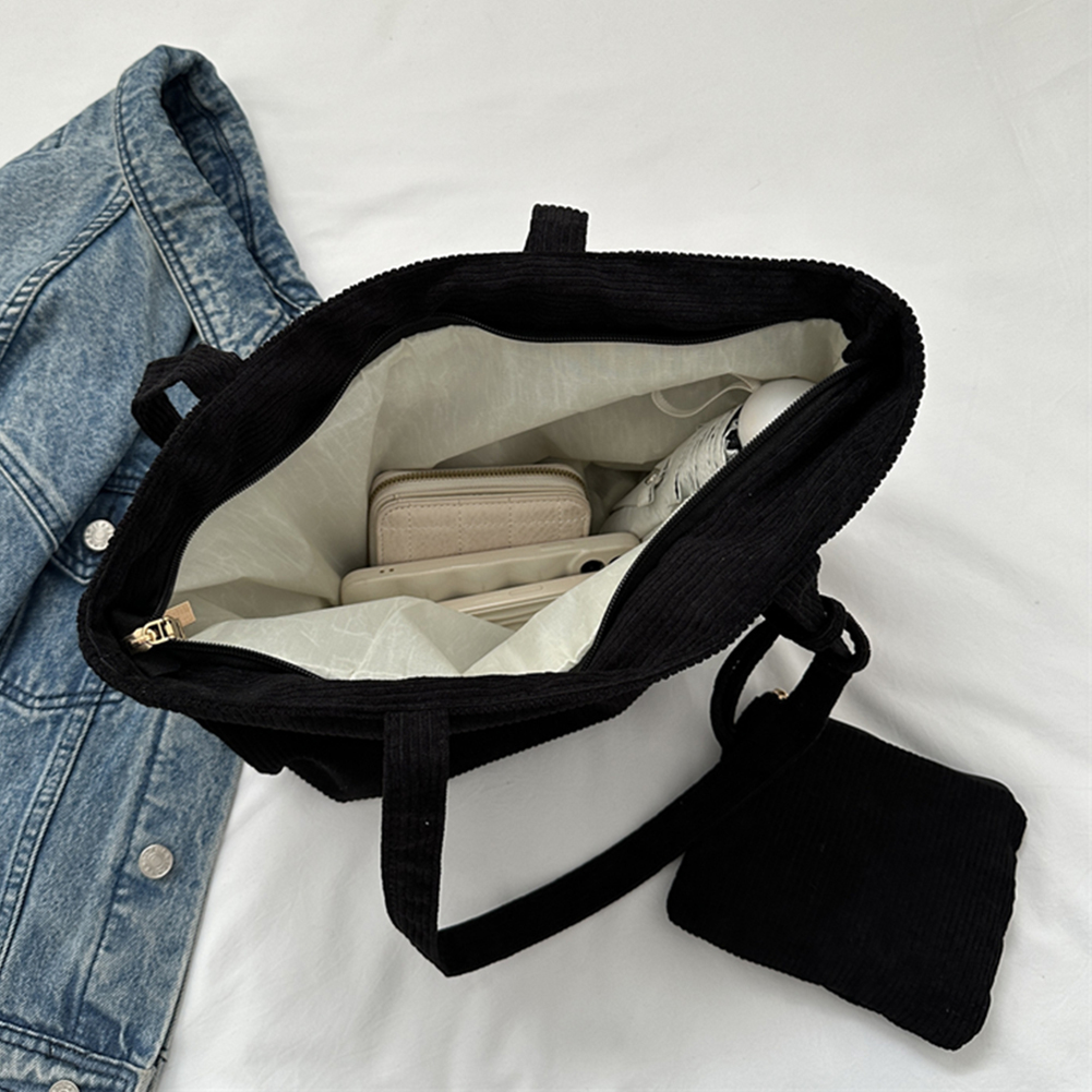 2pcs/set Women Corduroy Shopping Shoulder Bags Solid Color Casual with Coin Bag Handbags Female Girls Shopper Totes Bags