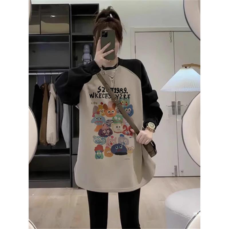 Black hooded jacket women's winter new designer American loose and lazy style mid long sleeved top