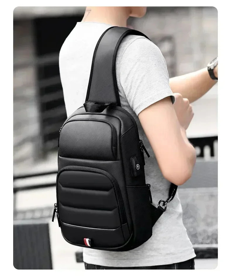 Male Shoulder Bag Antitheft Fashion Crossbody USB Messenger Sling Chest Oxford Strap Pack Handbags w241106