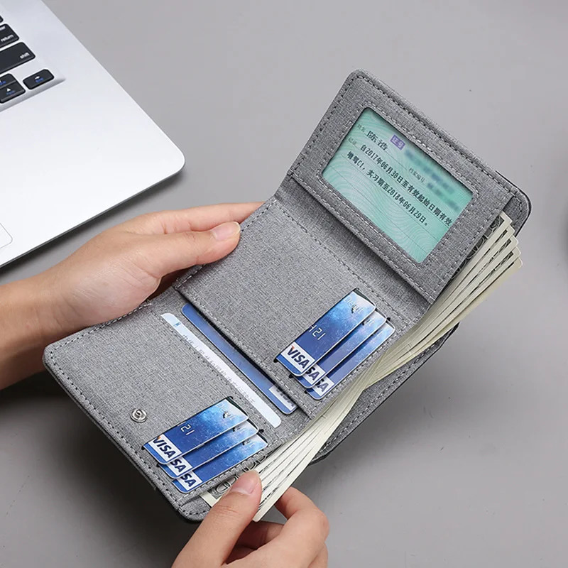 Men Canvas Wallet with ID Po Holders Card Holder Case 8 Slots Hasp Male Purse Mini Threefold 241029