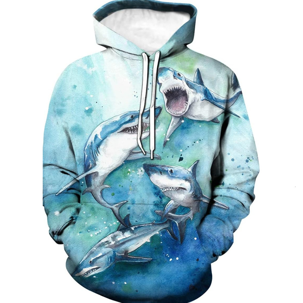 Hoodie for Mens Womens 3D Graphic Shark Hoodie Adult Funny Long Sleeve Pullover Sweatshirt for Mens Womens Graphic Cool shark pattern