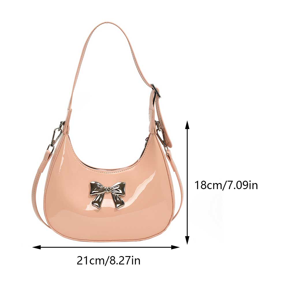 Women Chic Tote Handbag Solid Color Fashion Crescent Bag Adjustable Strap Glossy Underarm Bag Female Daily Handbag