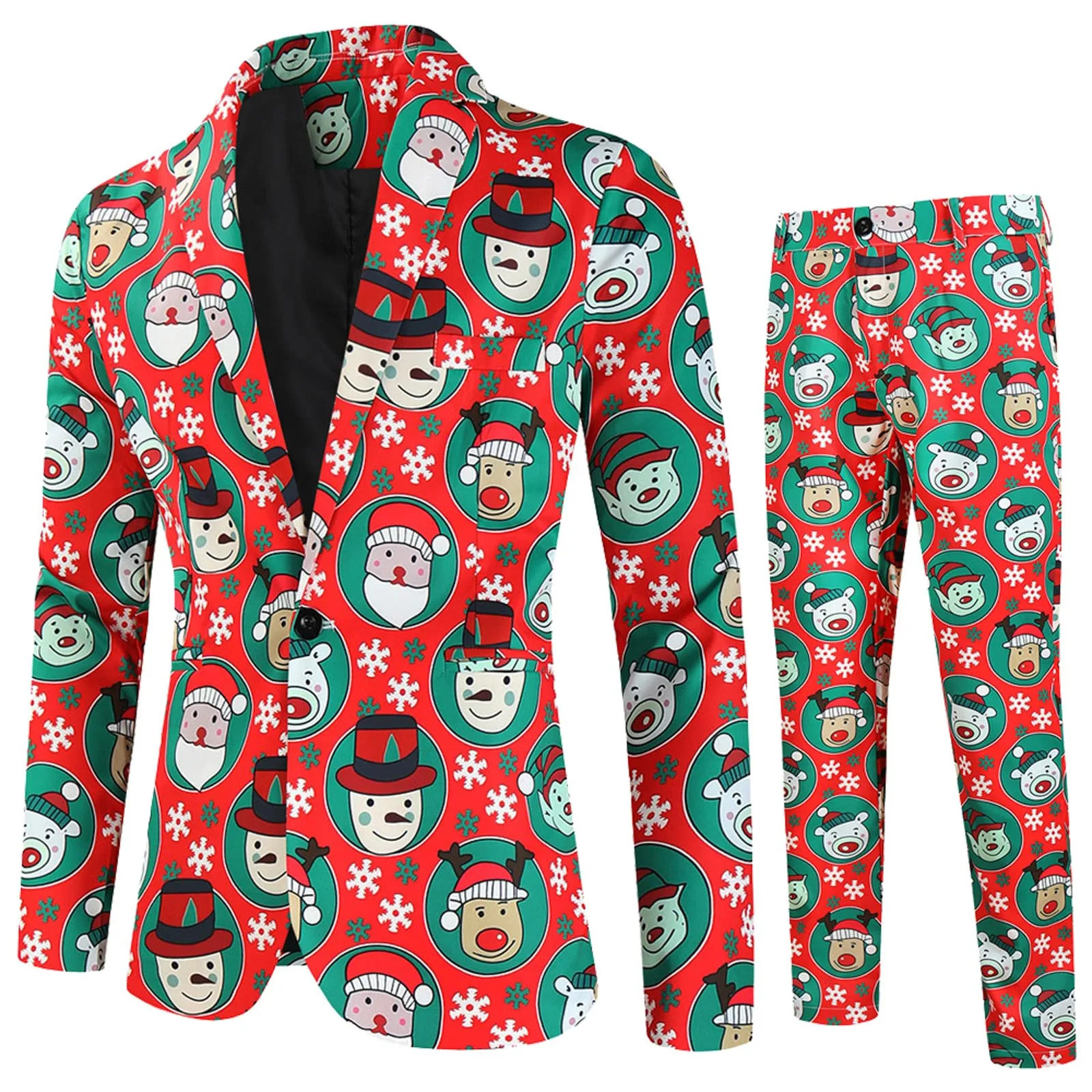 Christmas mens two-piece set fashion printed jacket and mens set spring and autumn lapel party dress formal jacket 241106