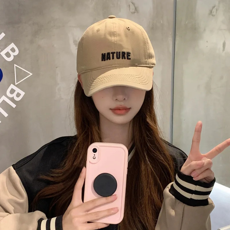 Korean Spring/Autumn Hats with Inlaid Letters Cotton Baseball Hats Street Versatile Curved Bury Hats 241107