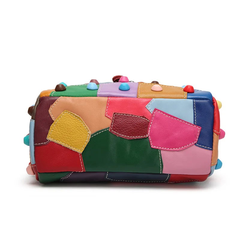 Women's Message Bag Soft Leather Girls Patchwork Multicolor Street Travel Shoulder Bags