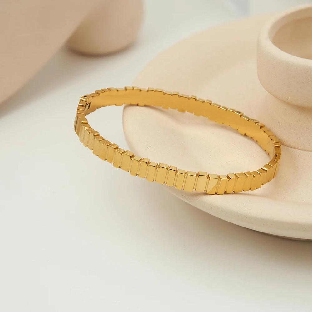 ENFASHION Pulseras Geometry Irregular Rectangle Cuff Bangle For Women 18K Gold Color Plated Cuff Bracelet Elegant Jewelry B2403 241106