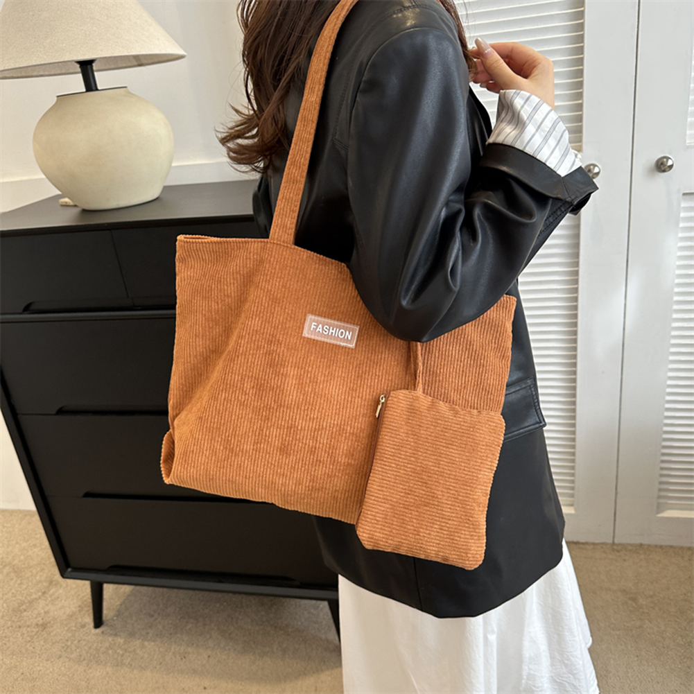 2pcs/set Women Corduroy Shopping Shoulder Bags Solid Color Casual with Coin Bag Handbags Female Girls Shopper Totes Bags