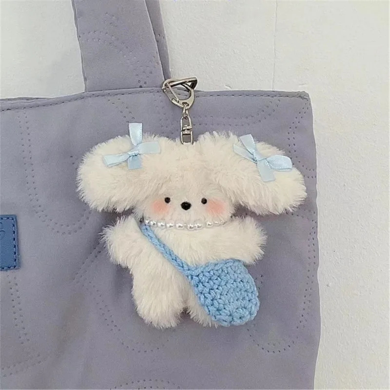 Fashion Little Milk Dog Keychain Instagram Bow Pendant Cute Plush Doll Pendant Animal Bow Keychain School Backpack Keychain Girl 241107