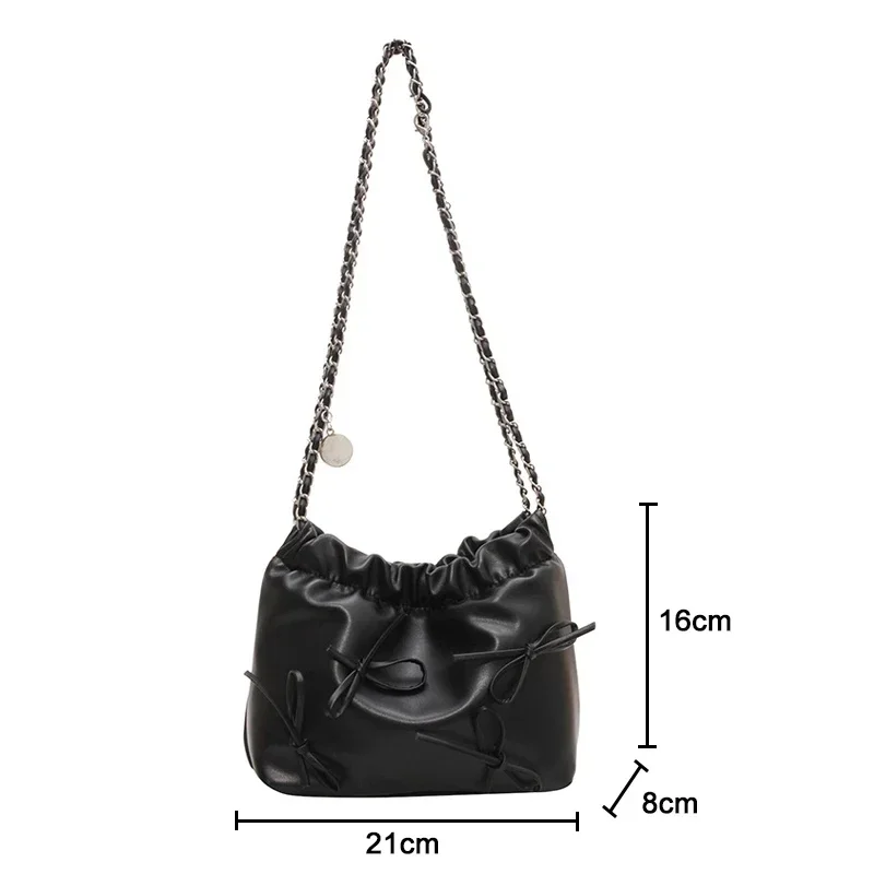 Cute Small Bow Tie Design Crossbody Bags for Women 2024 New Silver Handbags PU Leather Shoulder Bag Bucket Purses
