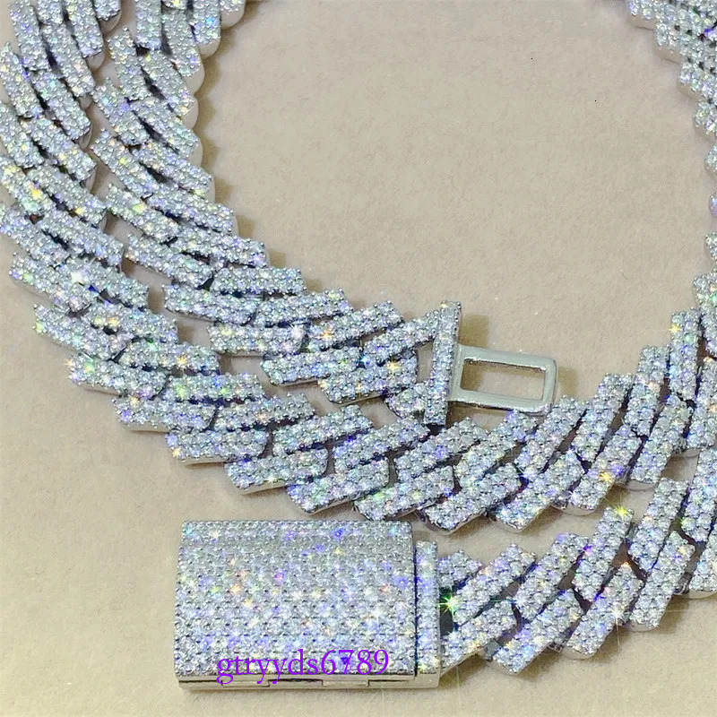 10mm 18-24inch Gold Plated S Sterg Sier Pass Test Moissanite Dia Cuban Chain Necklace Bracelet Jewelry For Men Women Nice Gift