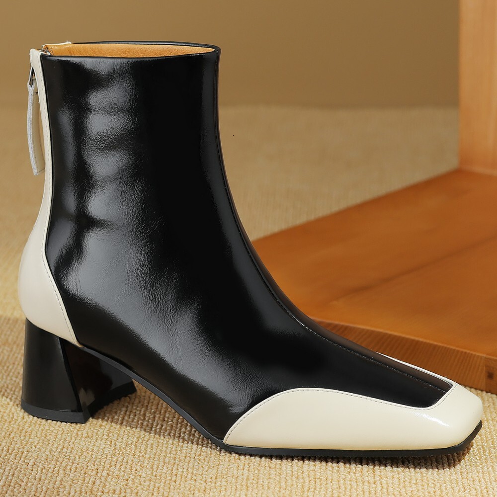 Plus Size 34-42 Women's Genuine Leather Autumn Ankle Boots Mix Color Patchwork Elegant Ladies Daily Dress Heeled Short Booties