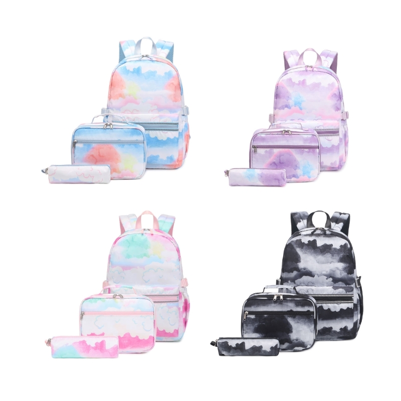 3pcs Nylon School Backpack Set PriGirls School Bookbag with Lunch Box Pencil Teens Girls Schoolbag Travel Backpacks