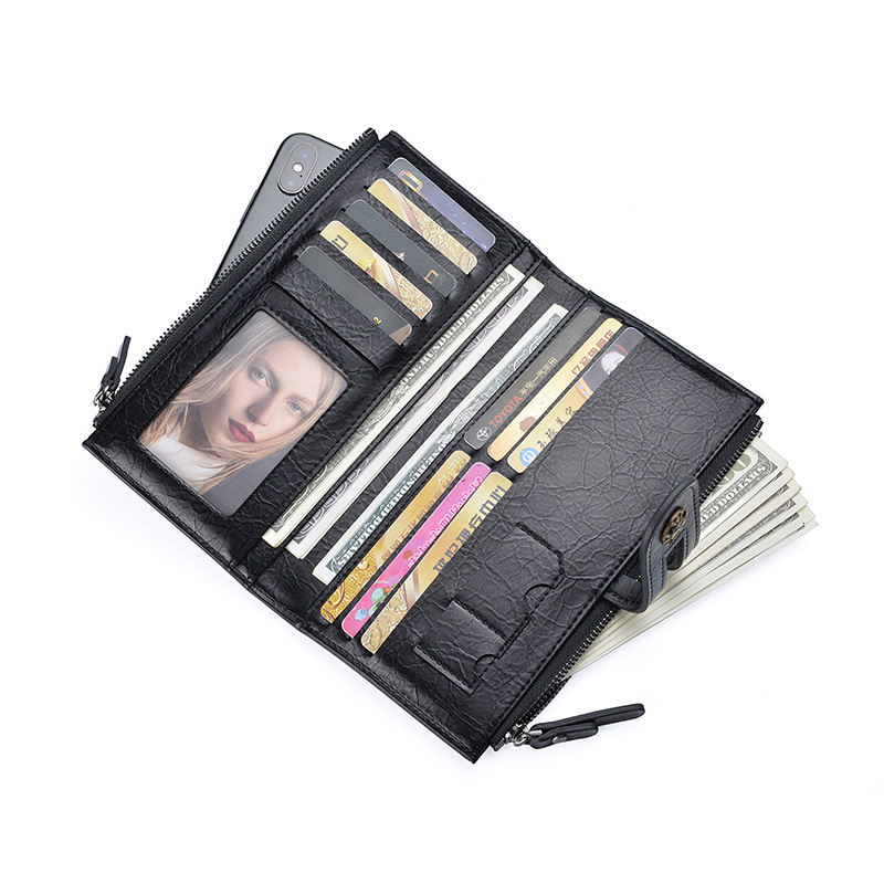 Men's Double Zipper Long Buckle Men's Wallet Leather Wallet Handbag