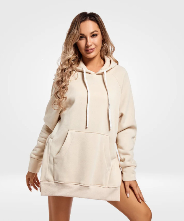 New Autumn/Winter Collection Solid Color Women's Split Shoulder Sleeve Velvet Hoodie Designer Trendy T-shirt