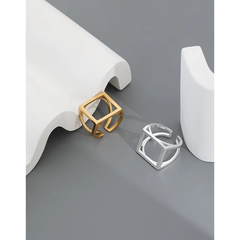 F. I.N.S Customized Minimum Thin Hollow Square S925 Pure Silver Open Ring Simple Geometric Line Wedding Exquisite Jewelry 241106