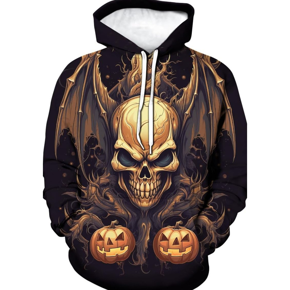 Hoodie for Mens Womens Mens Halloween Novelty Hoodies Pumpkin Skull Printed Pullover Shirt Casual Long Sleeve Sweatshirt Graphic Trendy skull pattern