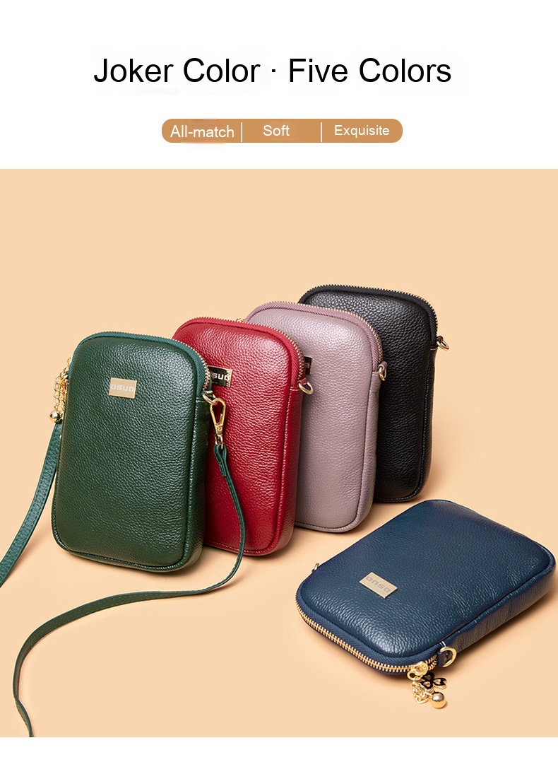 The new leather mobile phone bag female vertical section of the first layer of leather fashion mini crossbody bag put the phone