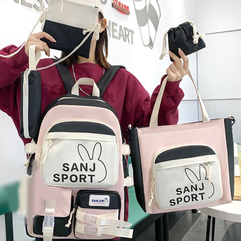 5pcs Large Capacity School Backpack Set School Bag Book Bag for Teens Girls Daypack Cute Shoulder Bag Handbag Pencil Bag 517D