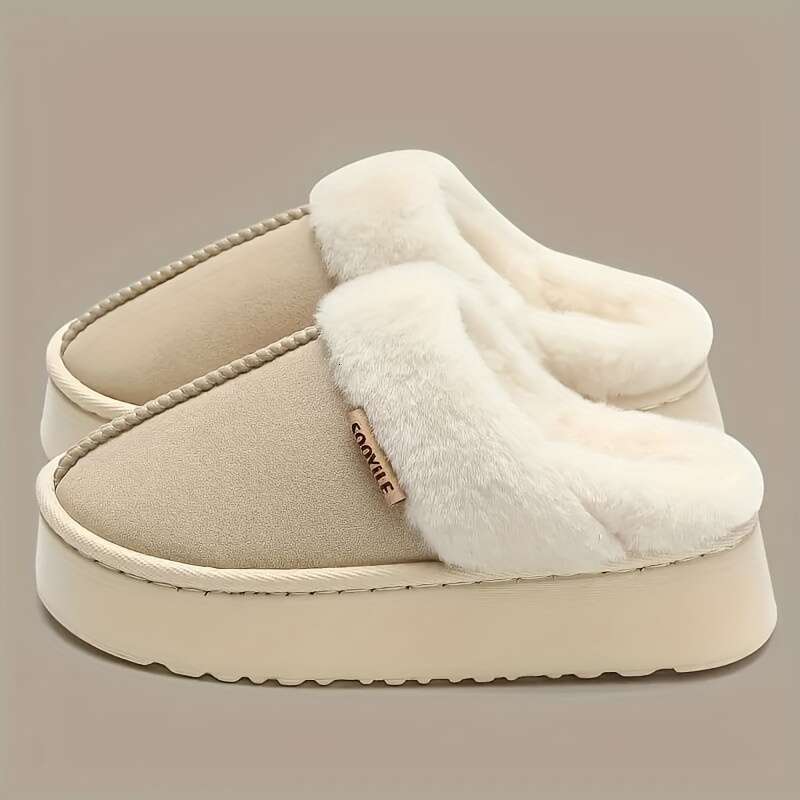 Ladies' winter slippers, elegant solid color design, warm plush comfortable indoor home shoes, EVA sole suitable for all seasons, fabric upper, u