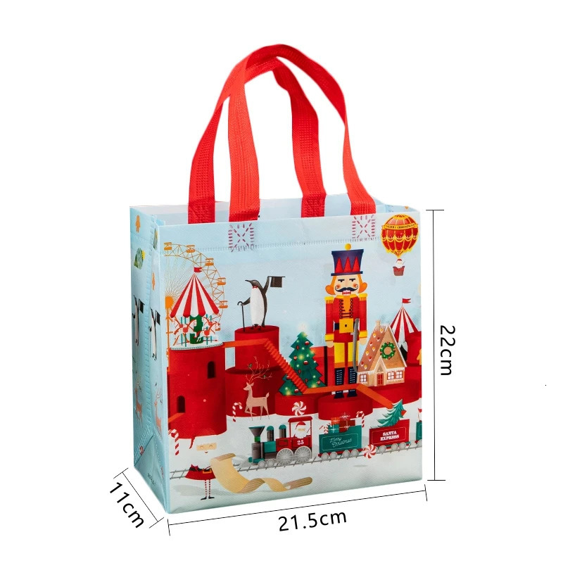 StoBag 12 Christmas Happy Non woven Handbag Fabric Waterproof Gift Candy Packaging Storage Reusable Bag Party Discounts 241107