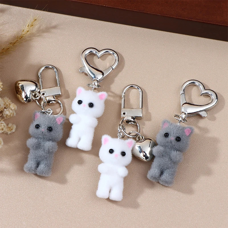 Cute Soft Cushioned Cat Keychain Three way Love Phone Pendant Earphone Box Charm Packaging Decoration Car Key Ring Jewelry Gift 241107