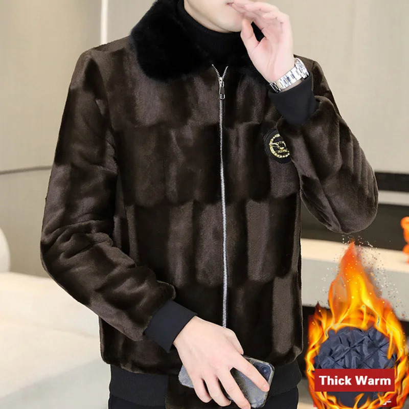 Winter Contrast Mens Mink Coat European Edition Thick Hooded Mink Coat Mens Tank Top Cuir Mens Jacket 241107