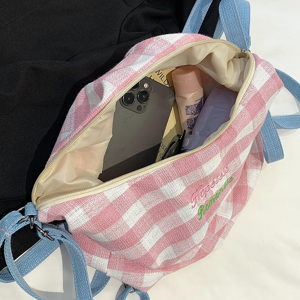 Women Plaid Shoulder Bag Bow Pattern Canvas Fashion Tote Handbag Adjustable Strap Plaid Pattern Backpack Female Outdoor Backpack